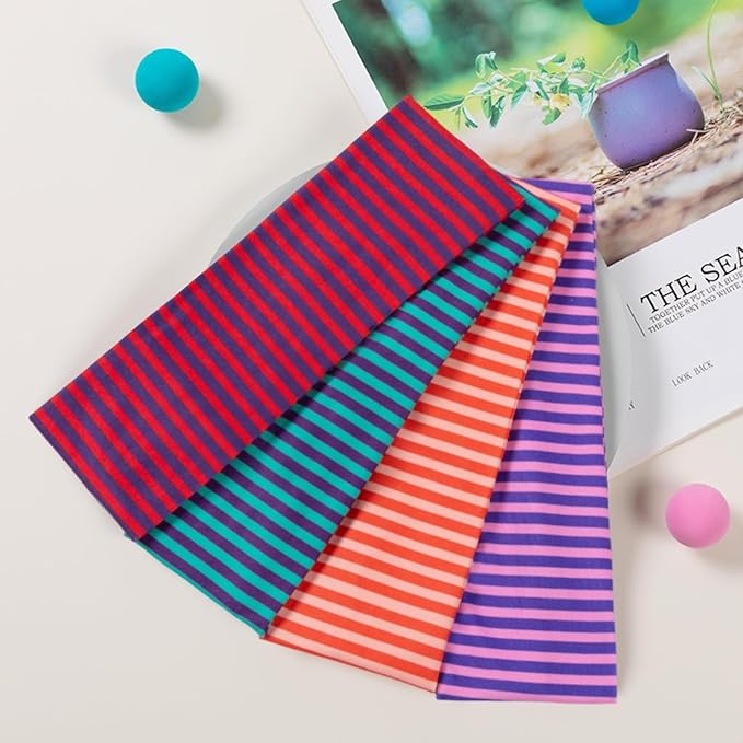 4pcs Striped Headbands for Women Wide Head Bands for Women's Hair Non Slip Wraps Elastic Stretchy Fashion Bandanas Workout Yoga Cute Hair Bands for Women's Hair Accessories