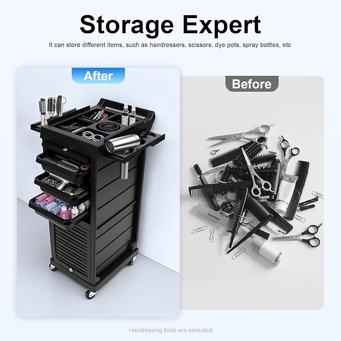Salon Stylist Rolling Trolley Cart with 6 Drawers, Lockable Beauty Storage Organizer Tool 7 Layer, Space Saving Hair Salon Free Standing Storage Cabinet Barber Station for Hair Stylist Hairdresser