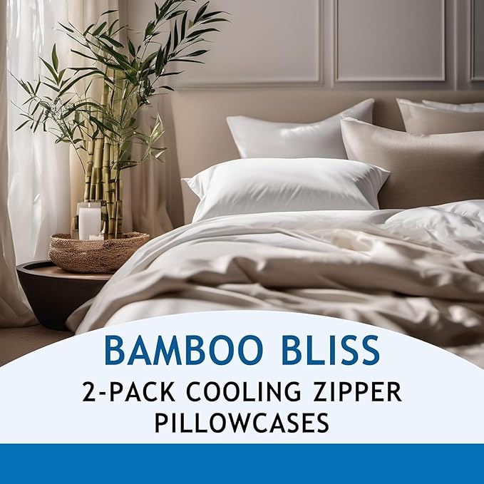 Pillow Cases - 100% Viscose Derived from Bamboo - Cooling Pillowcase - King Size, White, Set of 2 Zippered - for Hot Sleepers - Soft Pillow Covers - by Vegan Silk