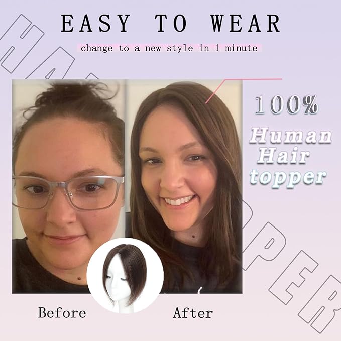 Hair Toppers for Women with Thinning Hair Human Hair Toppers for Women with Thinning Hair Toppers Hair Pieces for Women 10 Inch Hair Topper Hairline Topper for Women(Medium Brown).