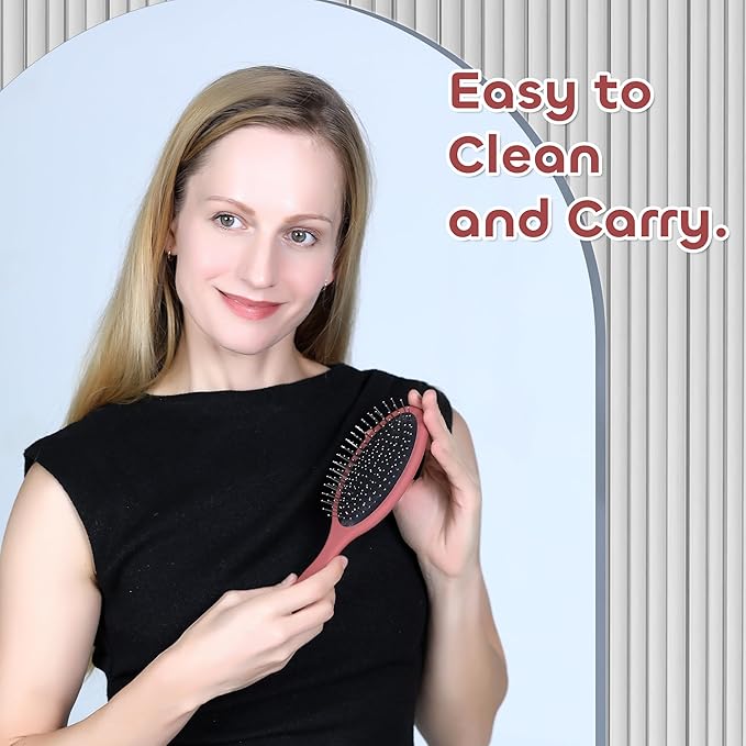 WeiLa Anti-Static Hair Brush Oval, Stainless-Steel Bristles Detangler for Wigs & Hair, ABS Handle (Rose, Regular)