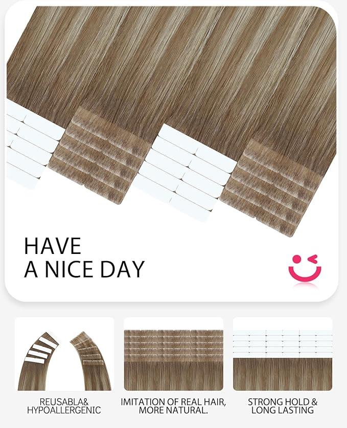Youngsmile Injection Tape in Hair Extensions Human Hair #8T60 Ash Brown to Platinum Blonde 20pcs 45g 20 Inch Balayage Injected Seamless Tape in Hair Extensions Straight Remy Human Hair (#8T60,20'')