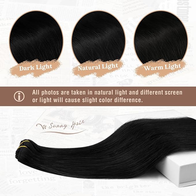 Ve Sunny Clip in Hair Extensions Real Human Hair Jet Black Hair Extensions Double Weft 9A Virgin Remy Human Hair Extensions Clip in Natural Brazilian Hair 18inch 7pcs 120g