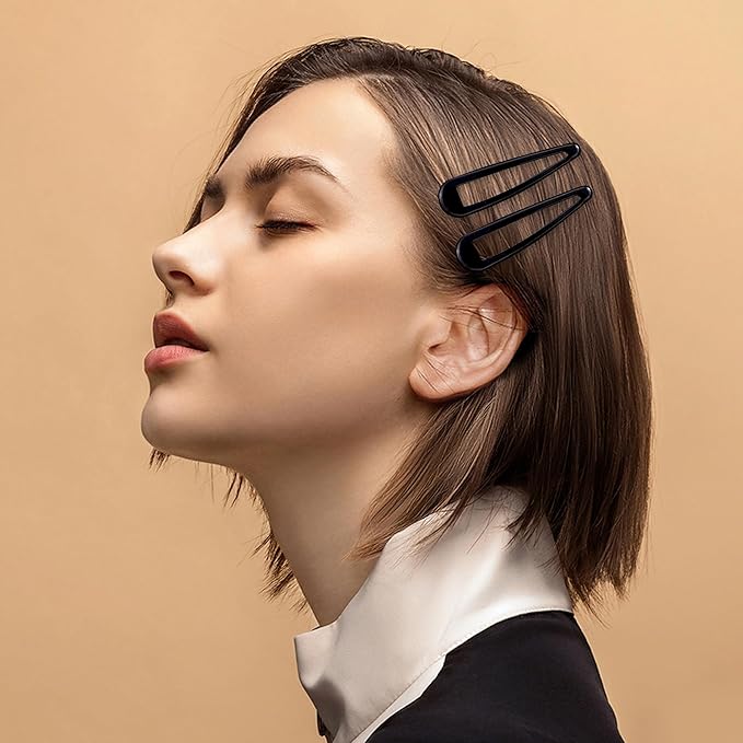 24 PCS 2.36 In Metal Snap Hair Barrettes For Women Water Drop Shape Hair Clips For Thick Thin Fine Hair,Bright Black