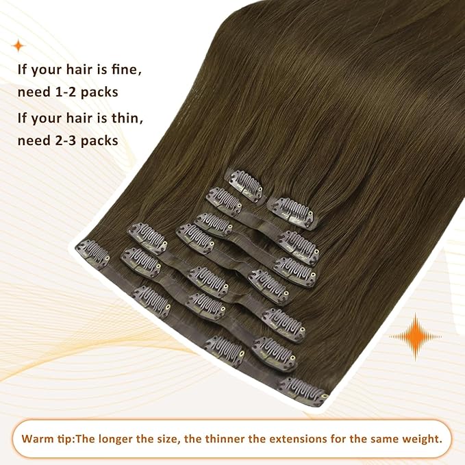Full Shine Brown Clip in Hair Extensions Natural Brown Seamless Clip ins Full Head Invisible Hair Extension Human Hair Short Real Hair 14 Inch 8 PCS 120 G