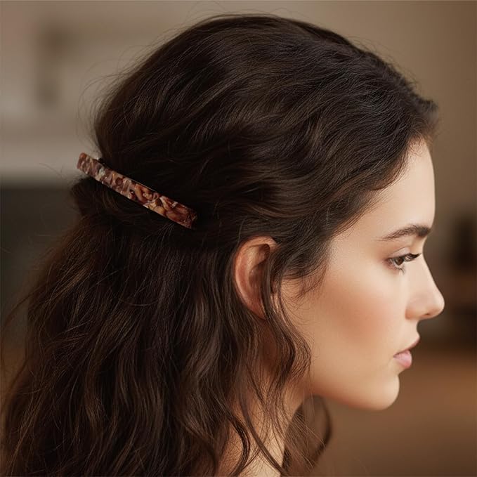 Long French Hair Barrettes 4 Inch Large Hair Clips for Women Thick Hair Automatic Clasp Clamp Pins Resin Nonslip Grip Ponytail Holders, Stylish Hair Accessories 3 Pack (Brown Black Purple)