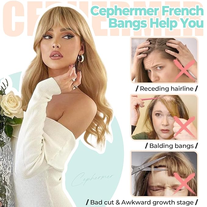 Clip in Bangs, Synthetic French Bangs Hair Clip, Fake Bangs Fringe with Temples Hairpieces for Women Natural Curved Hair Extensions for Daily Wear Dark Brown