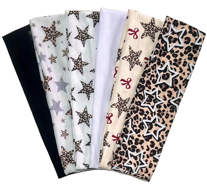 TERSE Leopard Headbands for Women Y2K Accessories: Trendy Women Head Bands with Cute Bow Star Cheetah Print, Stretchy Hair Bands 6PCS