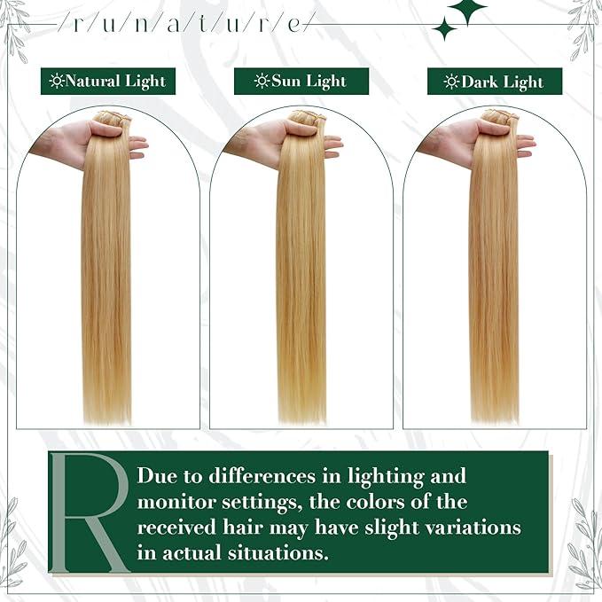 RUNATURE Blonde Clip in Hair Extensions, Real Hair Extensions Clip Ins, Remy Human Hair Clip in Extensions 18 Inch, Full Head Tangle Free Hair, 50g 3pcs #16P24 Golden Blonde Highlights