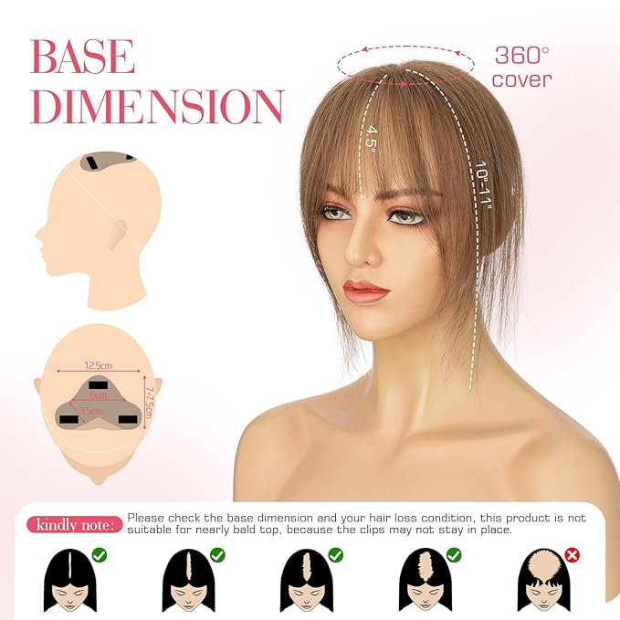 Hairro Clip In Bangs Wispy Hair Toppers For Women Remy Human Hair Short Thin Topper Hairpieces 3D Cover Clip On Fake Air Bang 11 Inches 14.5g #04 Medium Brown