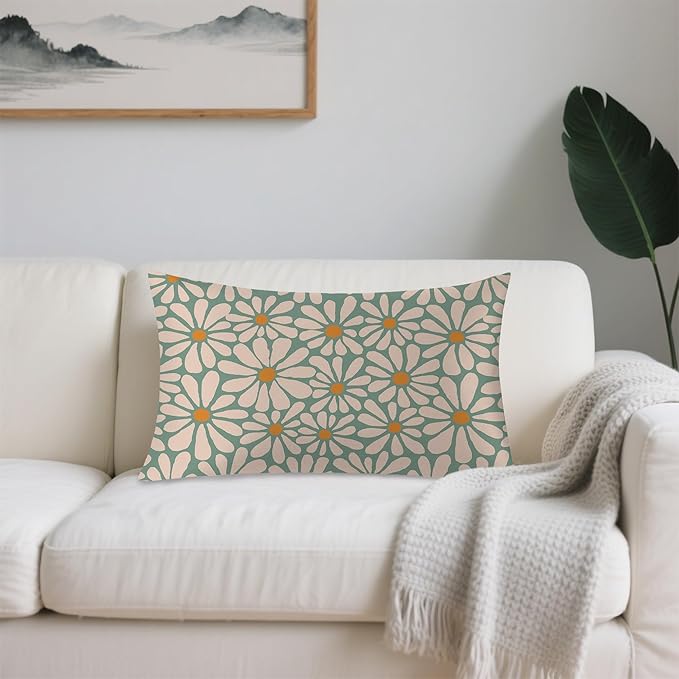 Boho Daisy Flowers Floral Groovy Retro Satin Pillow Case Queen Size,Soft Pillowcases for Hair and Skin Similar to Silk,Pillowcases with Hidden Zipper Bedding Accessories,20X30 Inches,1 Pack