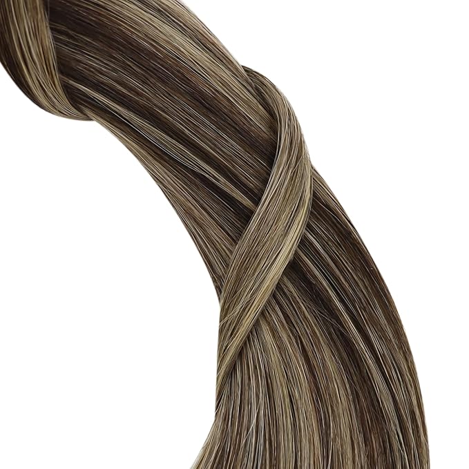 YoungSee Nano Ring Hair Extensions Ombre Nano Hair Extensions Human Hair Dark Brwon Balayage Caramel Blonde Human Hair Extension Nano-Bead 18Inch Nano-Tip Hair Extension for Wedding 50G 50S