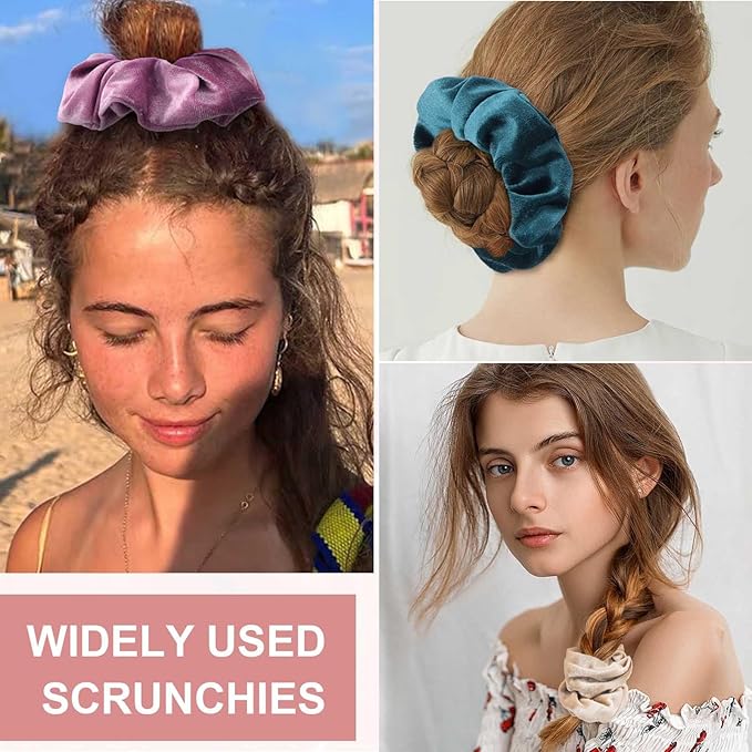 Scrunchies for Women & Girls, 12 Pcs Black Velvet Scrunchies - Soft Classic Elastic Hair Bands for a Secure Ponytail
