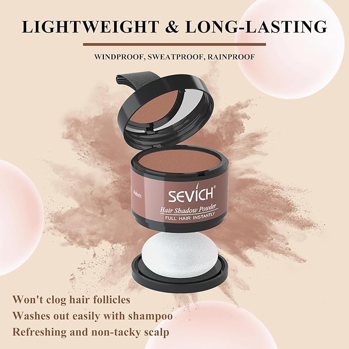 SEVICH Hairline Powder - Instantly Cover Grey Hair and Thinning Hairline, Eyebrows & Beard Line Touch Up, Windproof & Sweatproof, Auburn