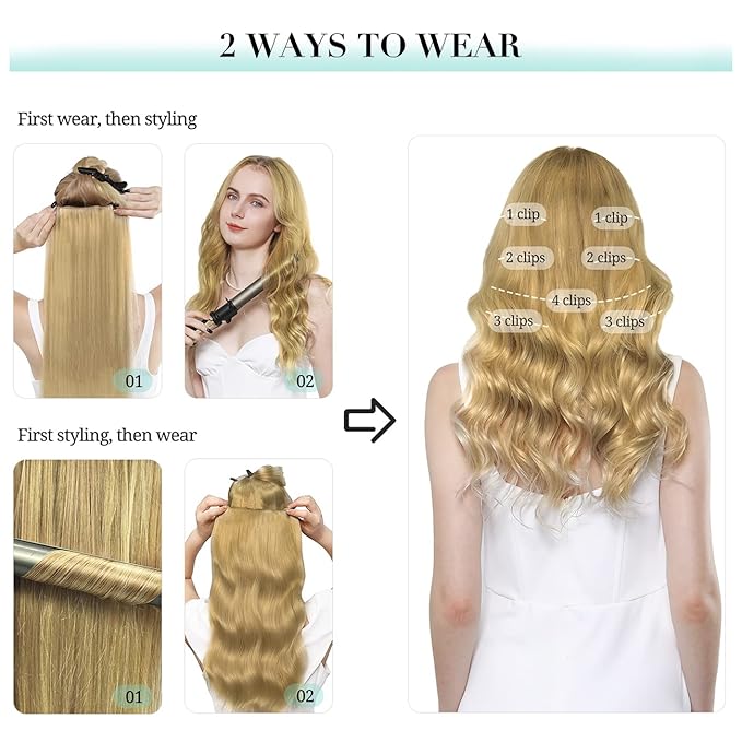 DOORES Clip in Hair Extensions Real Human Hair, Dirty Blonde 14 Inch 7pcs 100g, Remy Clip ins Extensions Thick Silky Straight Weft
