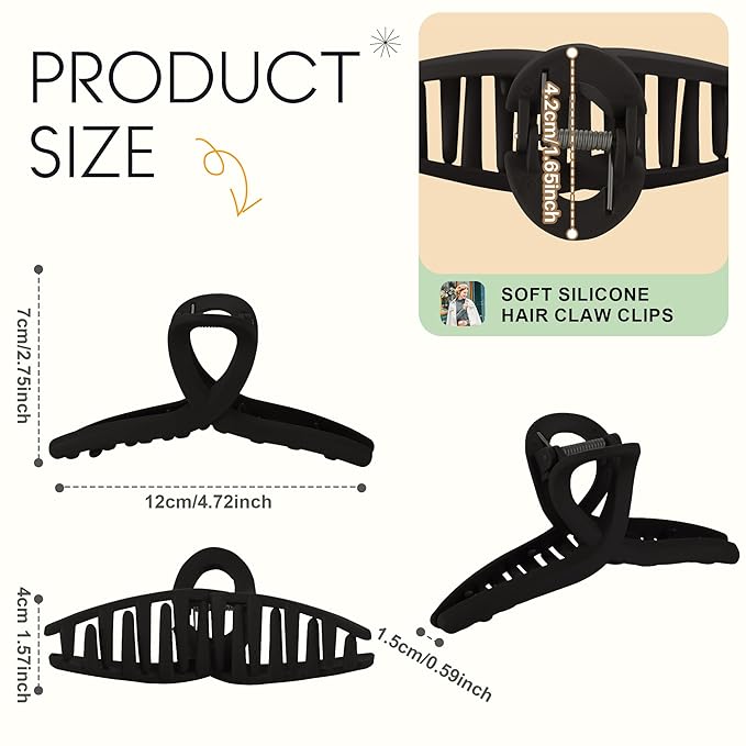 4Pcs Cloud Claw Clips for Women, 4.7 Inch Non-Slip Strong Hold Hair Claws, Unbreakable & Durable TPEE-Silicone Blend, Large Bendable Cozy Hair Clip for Thin/Thick/Curly Hair, All-Day Comfort