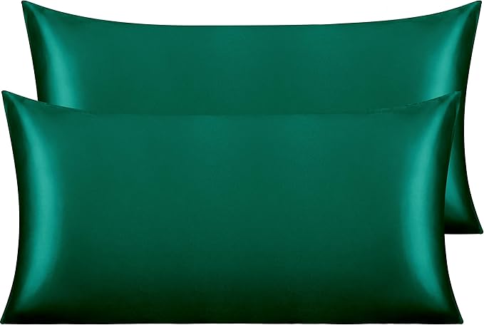 NTBAY 2 Pack Satin King Pillowcases for Hair and Skin, Luxurious and Silky Pillow Cases with Envelope Closure, 20x36 Inches, Dark Green