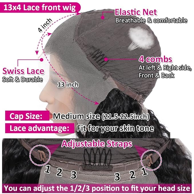 180% Density Deep Wave Lace Front Wigs Human Hair 13x4 Deep Wave Frontal Wig Curly Wigs for Women Pre Plucked with Baby Hair HD Transparent Lace Front Wigs(13x4 deep wave wig,20 Inch)