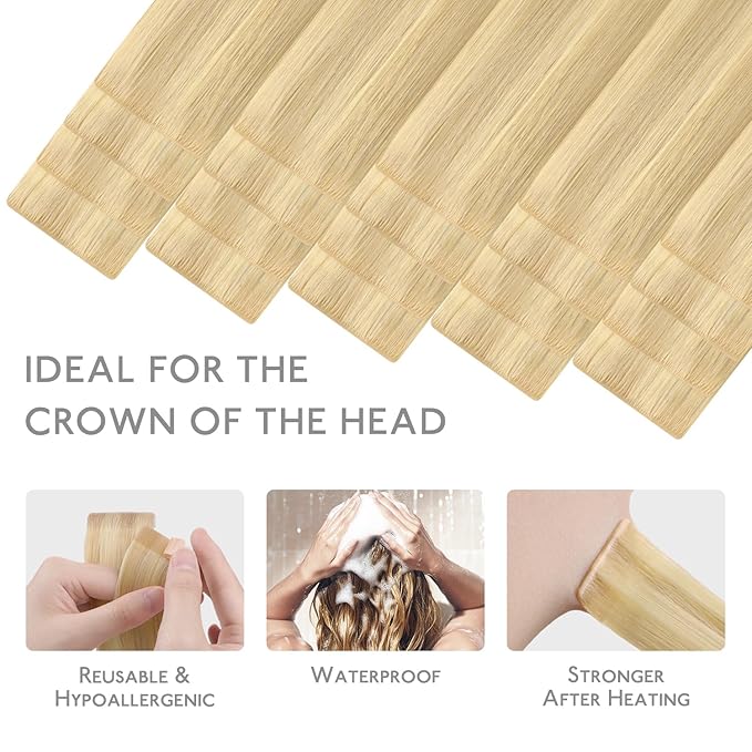 WENNALIFE Invisi Edge Tape in Hair Extensions Human Hair, 22 Inch 50g 20pcs Light Blonde Highlighted Golden Blonde Invisible Luxury Remy Hair Extensions Natural Seamless Injected Tape Ins Straight