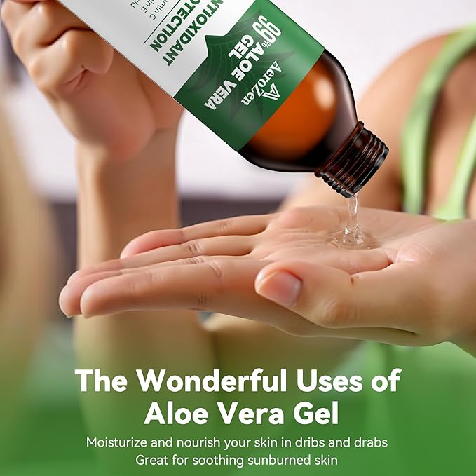 Aero Zen 99% Natural Aloe Vera Gel | Daily Hydration & After-Sun Relief | Lightweight Alcohol-Free Formula, Deeply and Quickly Soothes Skin, Suitable for Face/Body/Hair - 8.45 fl oz