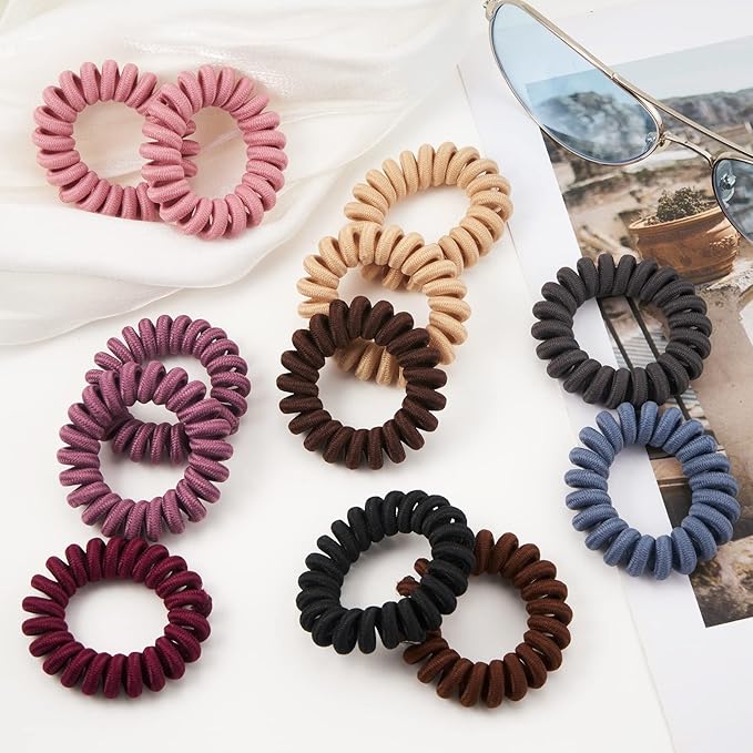 Spiral Hair Ties (Cloth Blue, 12 Pcs) - Coil Ponytail Holders for Thick Hair, No Crease Phone Cord Ties for All Hair Types
