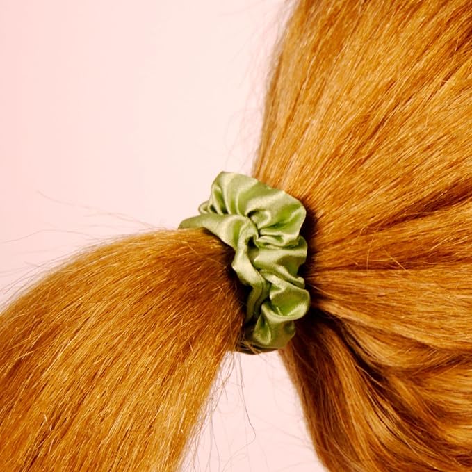 Amelia Beauty, Lime Satin Small Scrunchies, 12-Pack – No Damage Hair Ties for Women, Gentle & Durable Hair Accessories, 2.5in x 0.5in