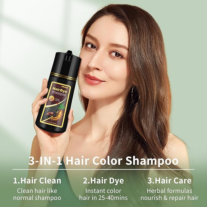 Dark Brown 3 in 1 Hair Dye Shampoo for Gray Hair, Instant Natural Hair Color Shampoo, Gifts for Men Women 500ML