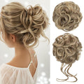 CJL HAIR 2PCS Messy Bun Hair Pieces Wavy Curly Synthetic Updo Chignon Fake Scrunchies Ponytail Extension for Women Sand