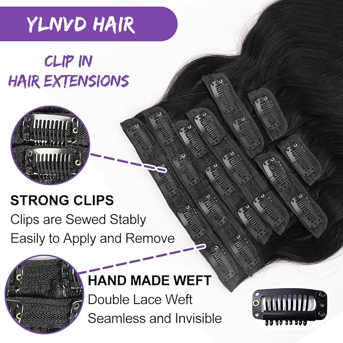 Body Wave Brazilian Clip in Hair Extensions Human Hair 8Pcs Remy Hair Extensions Clip ins for Black Women with 20 Clips 110g (20 Inch, Natural Black)