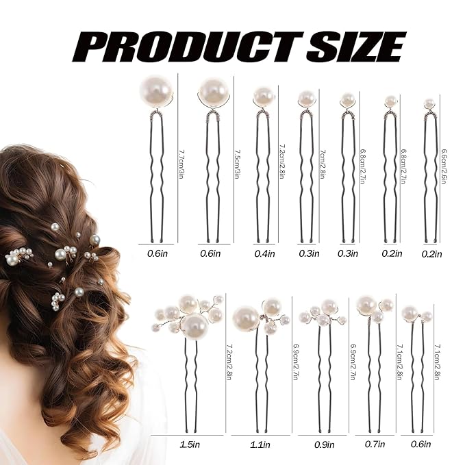 12 Pieces Bridal Pearl Hair Pins for Party, Handmade Pearl Hair Accessories, Wedding Hairstyles Accessories for Bridesmaid Girls Various Sizes (1set-12pcs)