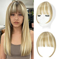 Clip in Bangs, Synthetic Wispy Bangs Hair Clip, Light Blonde Mix Bleach Blonde Fake Bangs Fringe with Temples Hairpieces for Women Natural Curved Hair Extensions for Daily Wear