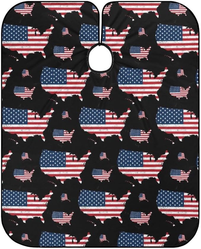 Extra Long Hair Cutting Salon Cape, Haircut Apron USA Map Patriotic Black American Flag Hair Cutting Cloak for Hair Dye