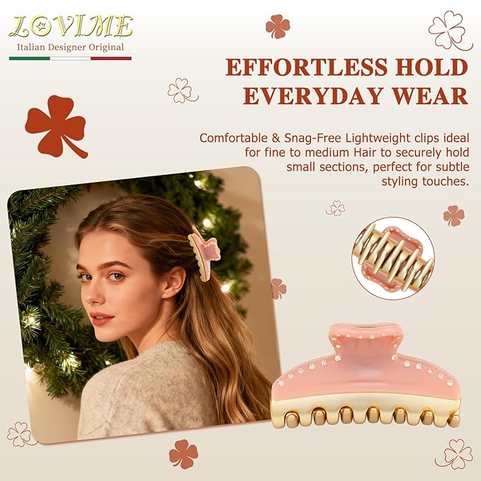 2026 Premium Durable Hair Claw Clip for Women, Original Italian Designed Strong Grip Hair Clips for Normal Fine Thin Hair, No Slip Jaw Clips with Gift Box for Christmas Birthday Girls, 3 Inch Pink