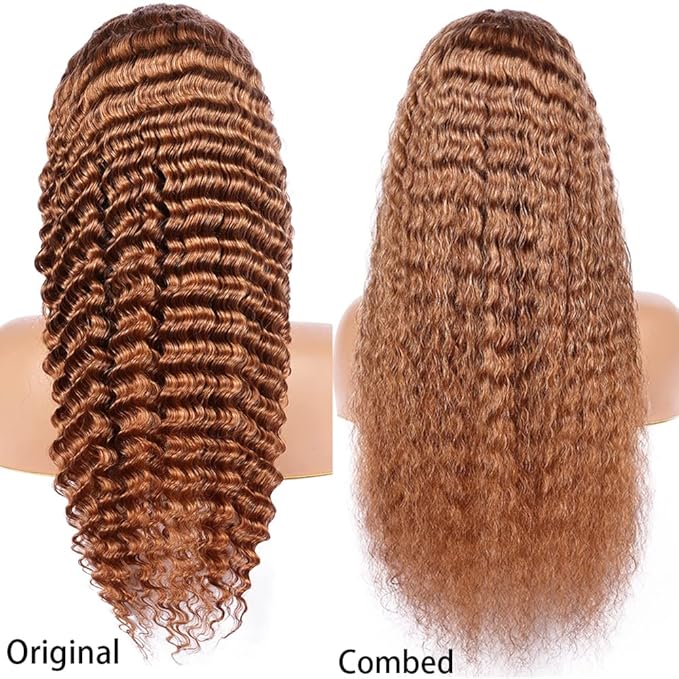 Brown Deep Curly Wave Human Hair Lace Front Wigs with Baby Hair for Black Women Pre Plucked 180% Density Brazilian Virgin Hair HD Transparent Lace Frontal Wig 24 Inch
