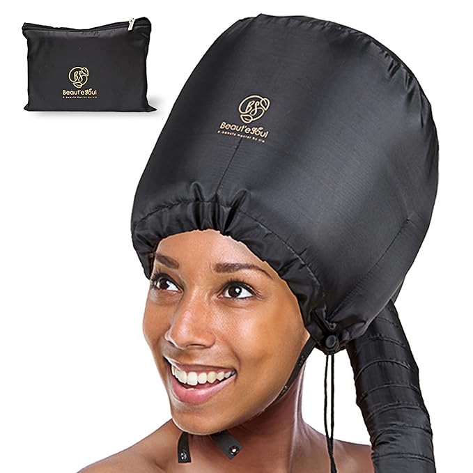 BEAUT'E SEOUL Bonnet Hair Dryer Attachment – Large Soft Hood for Handheld Blow Dryers, Deep Conditioning Cap for Natural Curly Hair, Quick Drying & Hair Treatment