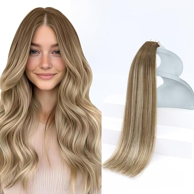 Sunny Hair Tape in Hair Extensions Human Hair, Human Hair Tape in Extensions Light Brown Balayage Blonde Hair Extensions Real Human Hair Tape in 18Inch 50g