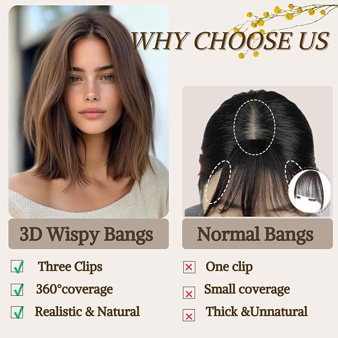 Hair Toppers for Women with Thinning Hair Extensions 360° 3D Toppers Hair Pieces for Women Clip Ins Fake Bangs Hair Pieces Perfect Solution for Stylish Upgrade