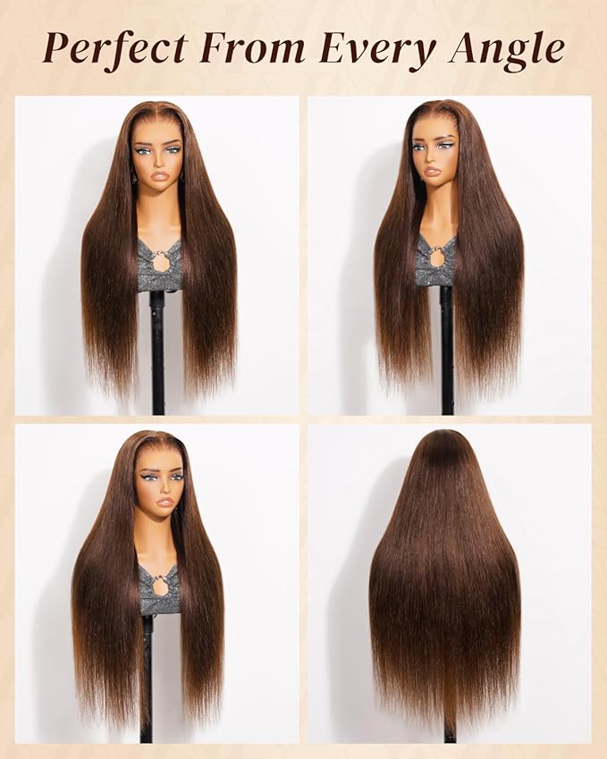 Arabella 13x6 Chocolate Brown Glueless Wigs Human Hair Pre Plucked Pre Cut 13x6 Ear to Ear Full HD Lace Front Wigs Human Hair 210% Density 4# Brown Straight Wig Drawstring Wig Human Hair 24 Inch