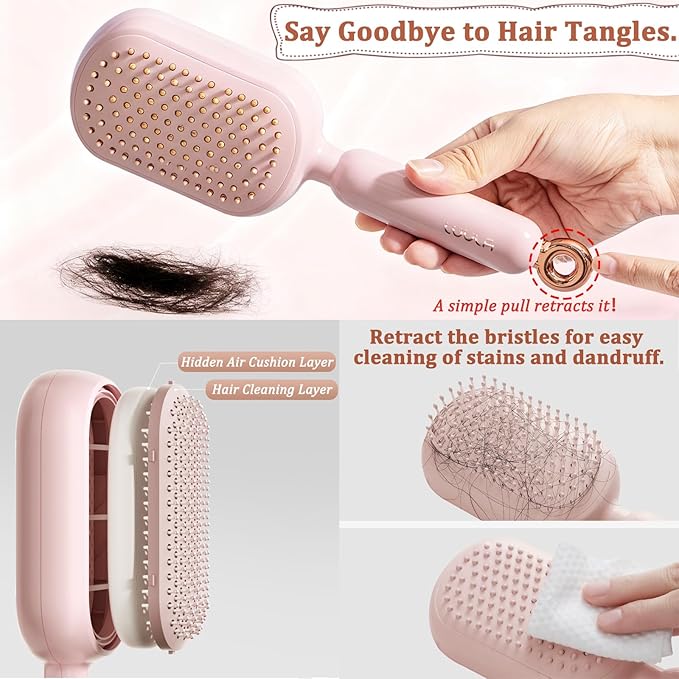 Retractable Cushion Massage Comb Brush, Pull Ring Cushion Massage Brush, Anti-Static Easy-Clean Massage Comb, Portable Travel, Smooth Clean Detangling Comb for All Hair Types(White)