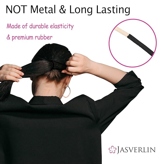 Black Thick Hair Ties - 5mm Thickness Elastics Ponytail Holders for Women Girls Curly Texture Rubber Bands Durable Stretchy Nylon Hairties for Braids 48 Count