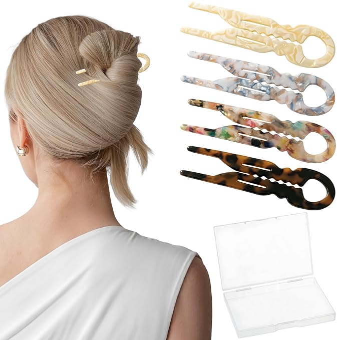 Sunolga 4pcs Prestige French Hair Pins for Women, 4.38" Large, Serrated Anti-Slip Design, Curved Shape for Better Head Fit, Coquette Elegant Hair Accessories for Updos, Chignon, Bun Hairstyles