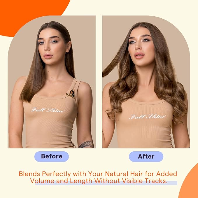 Full Shine Human Hair Extensions Tape Ins 22 Inch Seamless Tape in Extensions Human Hair Color 4 Fading to 24 Highlight 4 Medium Brown Balayage Tape Hair Extensions Real Human Hair 20 PCS 50g