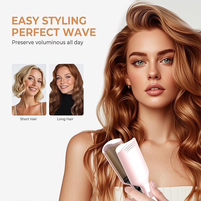 MINI Curling Iron Hair Crimper Waver, Beach Waves Curling Wand, Waver Hair Tool, Double Voltage, Easy to Use, Pink, 1.25 Inch