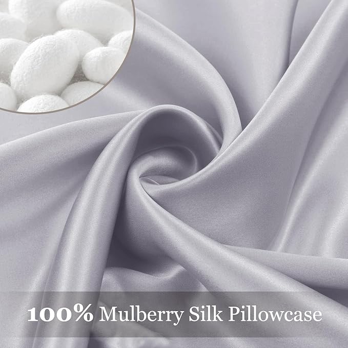 Adubor 100% Silk Pillowcase - Mulberry Silk Pillow Cases, 23 Momme 6A Grade Fibers, Silk Pillow Case for Hair and Skin Health, with Hidden Zipper (Queen 20''x30'', Silver Gray, 1PC)