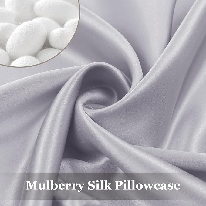 Adubor 100% Silk Pillowcase - Mulberry Silk Pillow Cases, 23 Momme 6A Grade Fibers, Silk Pillow Case for Hair and Skin Health, with Hidden Zipper (Standard 20''×26'', Silver Gray, 1PC)