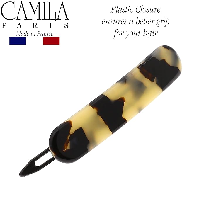 Camila Paris CP2806 French Hair Barrette Clip for Girls, Handmade, White Tokyo, Metal-Free Closure Strong Hold Grip Hair Clips for Women, No Slip Durable Styling Girls Hair Accessories, Made in France