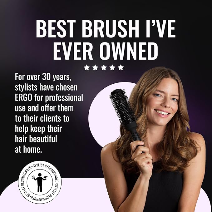 ERGO Ceramic Ionic Round Brush for Blow Out - Salon Quality Hair Brushes for Women - Roller Brush for Blow Drying, Wet and Dry Hair Styling, Volumizing Hair Care - ER65: 2.5"