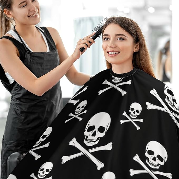 Adjustable Barber Styling Cape, Skull and Crossbones Haircut Apron Hairdressing Gown Cover for Hairdressers
