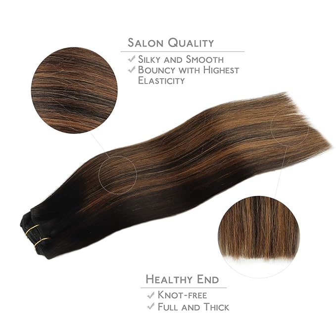WENNALIFE Clip in Hair Extensions, 150g 24 Inch 9pcs Balayage Natural Black to Chestnut Brown Remy Hair Thicker Double Weft Extensiones De Cabello Humano Con Clip Ins Straight Full Volume