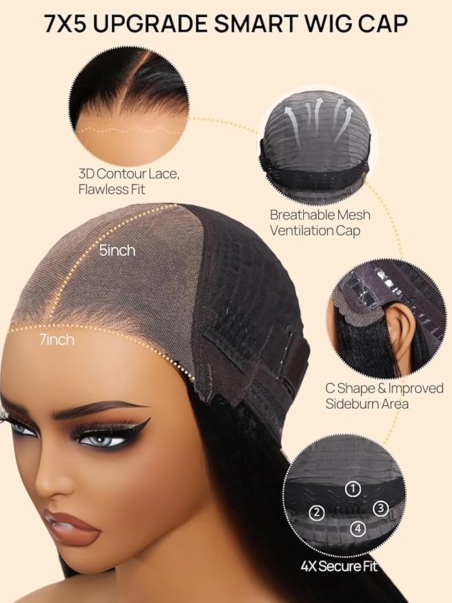 Julia Hair Ombre Brown Water Wave Glueless Wig Human Hair 7x5 HD Lace Closure with Invisible Drawstring Pre Plucked Bleached Highlight Balayage Colored Curly Wigs Put On And Go 22 Inch
